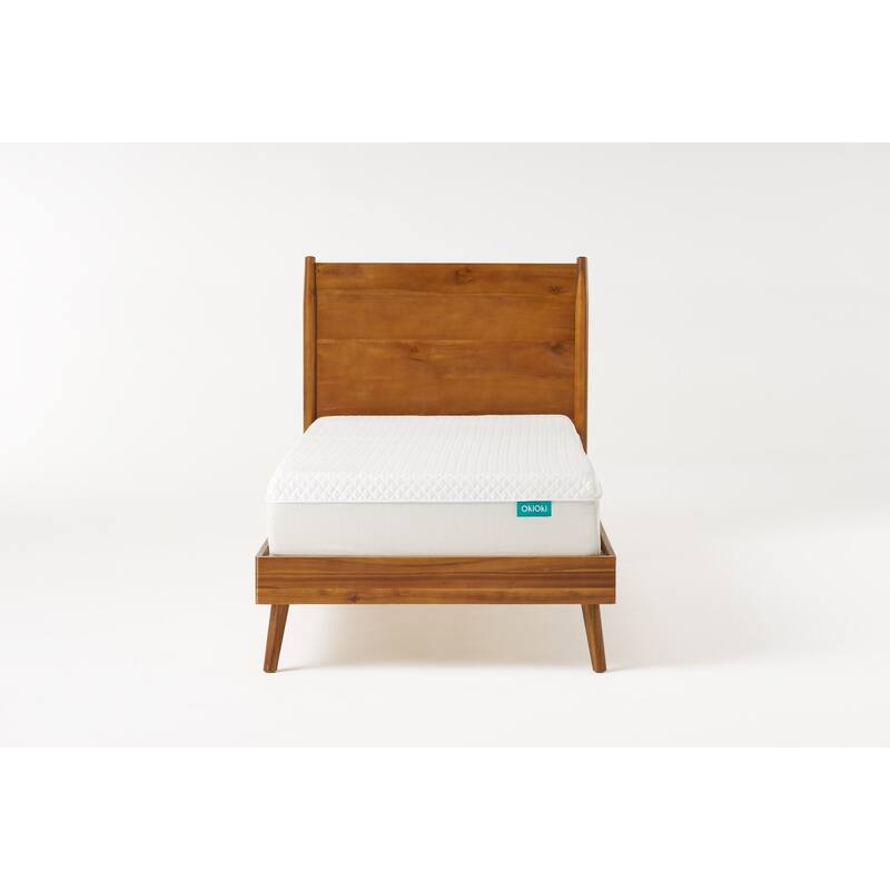 Twin XL Size Natural Acacia Wood Platform Bed with Mid-Century Modern Design and 600lb Capacity