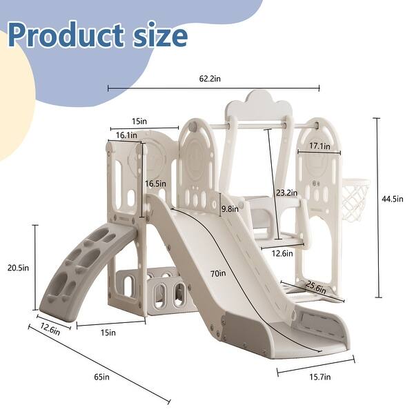 dimension image slide 0 of 2, 5 in 1 Toddler Slide for Toddlers Age 1-4 with Climbing, Strong swing - 62.99*64.96*44.09 in.