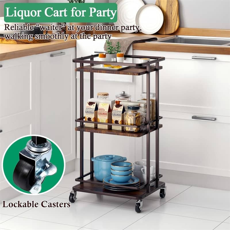 Rolling Mini Liquor Bar for Wine Beverage Dinner Party - 12.6"D x 15.75"W x 32.09"H