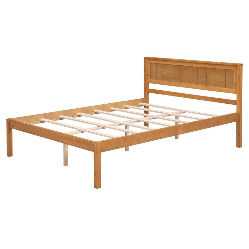 Simple Wood Platform Bed Frame Wood Slat Support Bed Frame with Headboard, Clean Lines Suit for Minimalist Bedroom Apartment