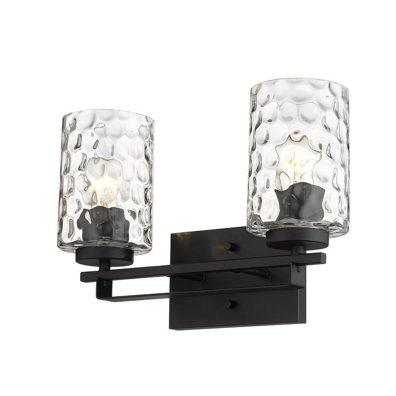 Hardwired Double Light Wall Sconce with Dimmable Steel Fixture and Clear Glass for Bathroom or Hallway - 10" H x 15" W x 6" D - Black