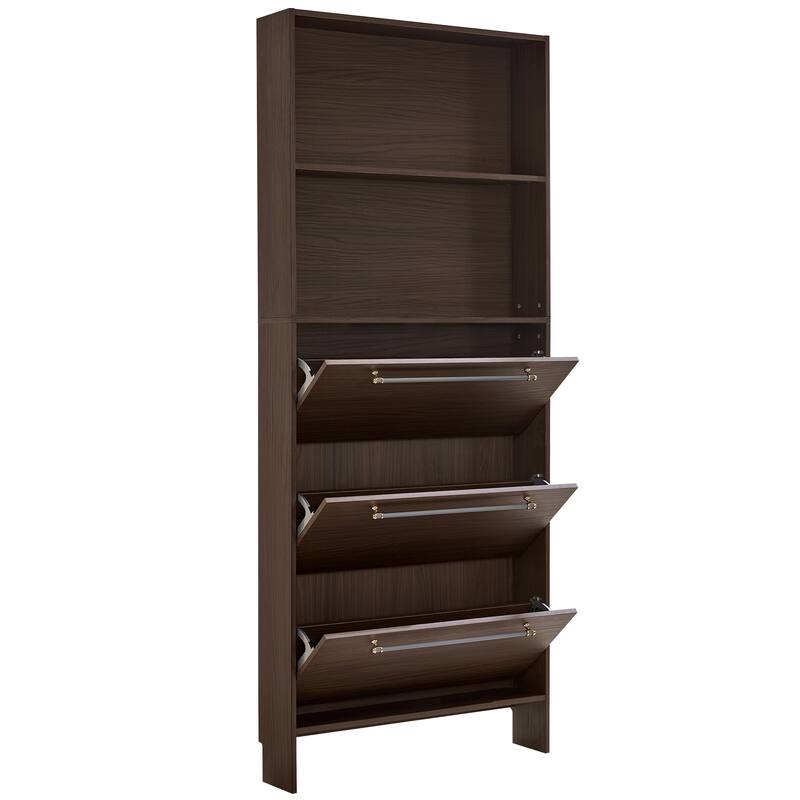 78.75'' Tall Narrow Dark Wood Storage Cabinet with Flip Drawers