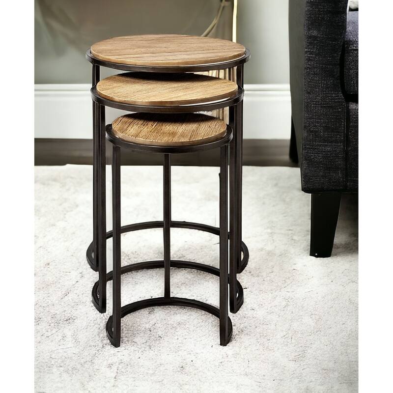 HomeRoots Set of Three 27" Black And Brown Solid Wood Round End Table - 20' X '26.5' X '20 - Black - Wood