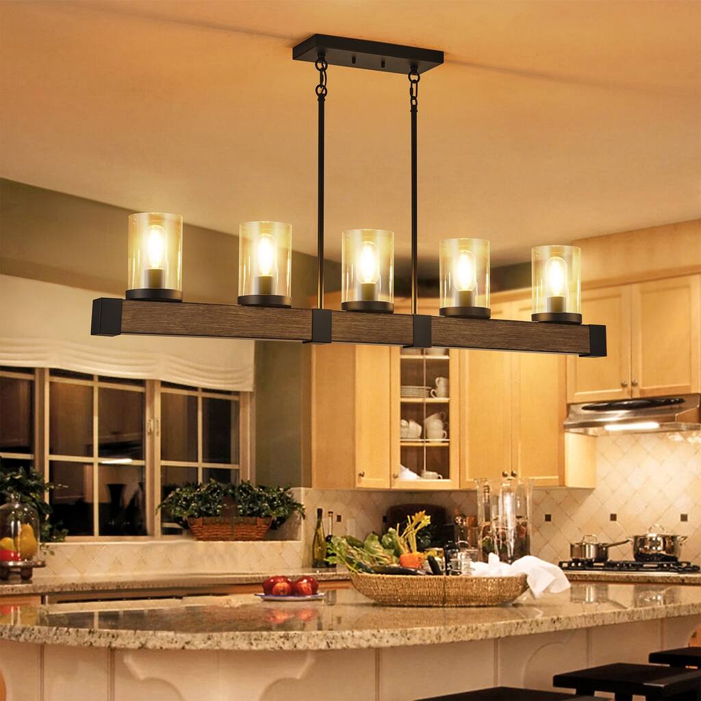 5-L Linear Adjustable Pendat Lights Farmhouse Chandelier - 8.5"x 43" - N/A