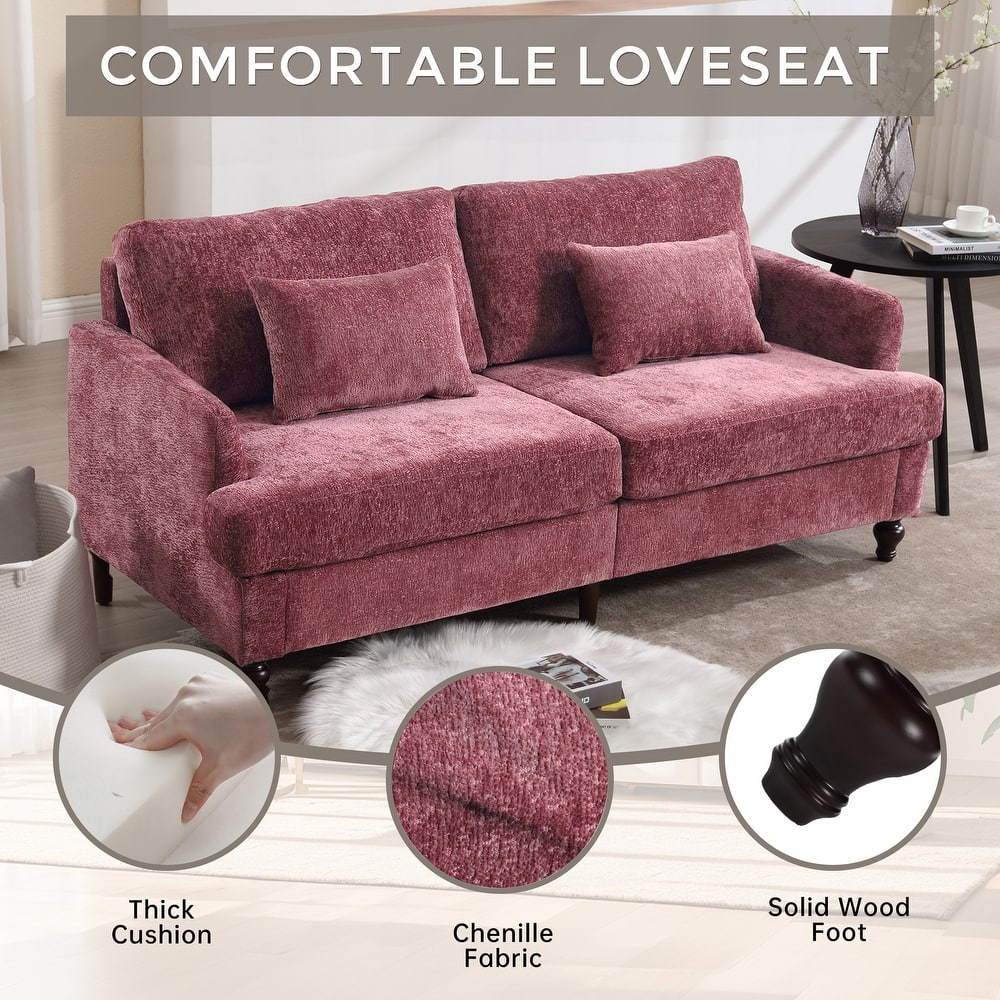 Chenille Fabric Loveseat Sofa, 2-Seater Sofa Couch with Extra Deep Seats, Upholstered Lounge Sofa with Wood Legs