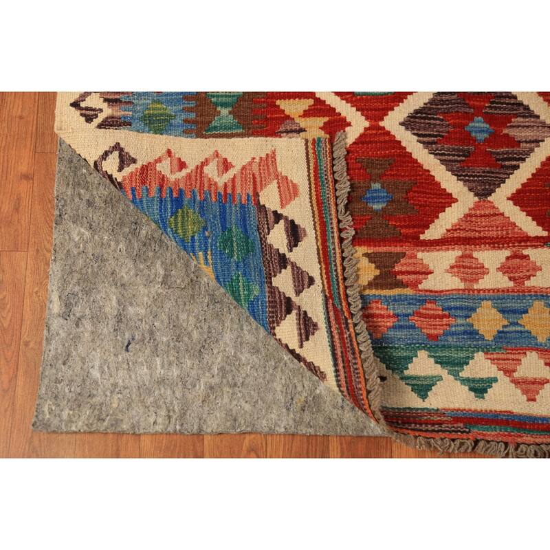 Trellis Kilim Oriental Area Rug Hand-Woven Orange Wool Carpet - 8'5"x 11'5"