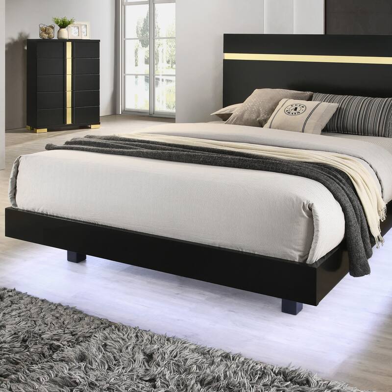 Furniture of America Halifax Modern Wood Platform Bed with Underbed LED
