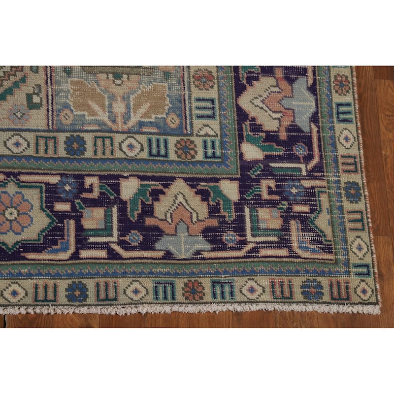 Vintage Geometric Tabriz Persian Area Rug Hand-Knotted Wool Carpet - 6'6" x 9'7"
