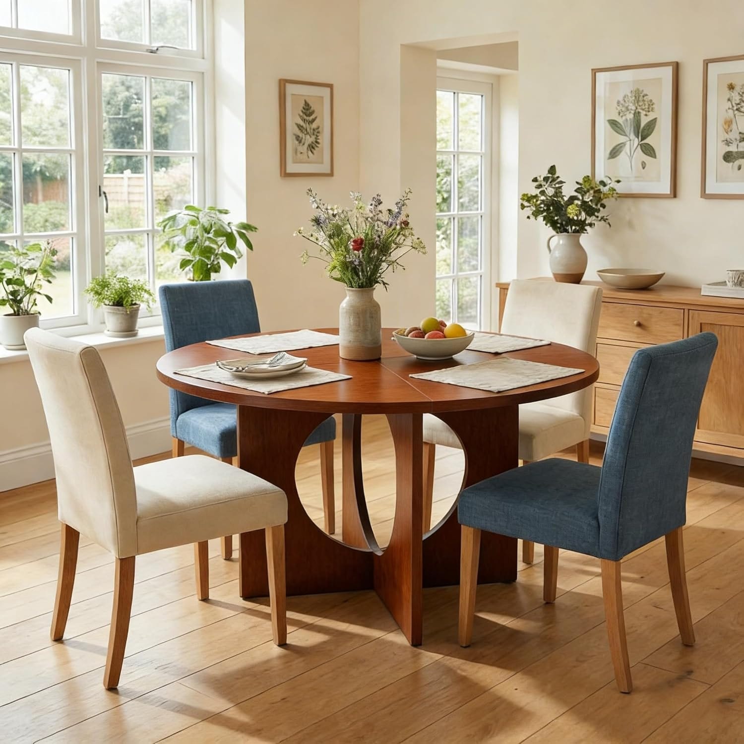 Round Dining Table for 4-6 People - 47" Kitchen Dinner Table with Sturdy Pedestal Base