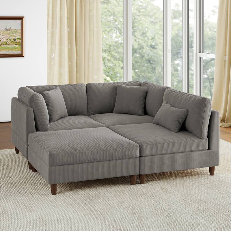 112" W Modern Upholstered Corduroy Modular Sectional Sofa