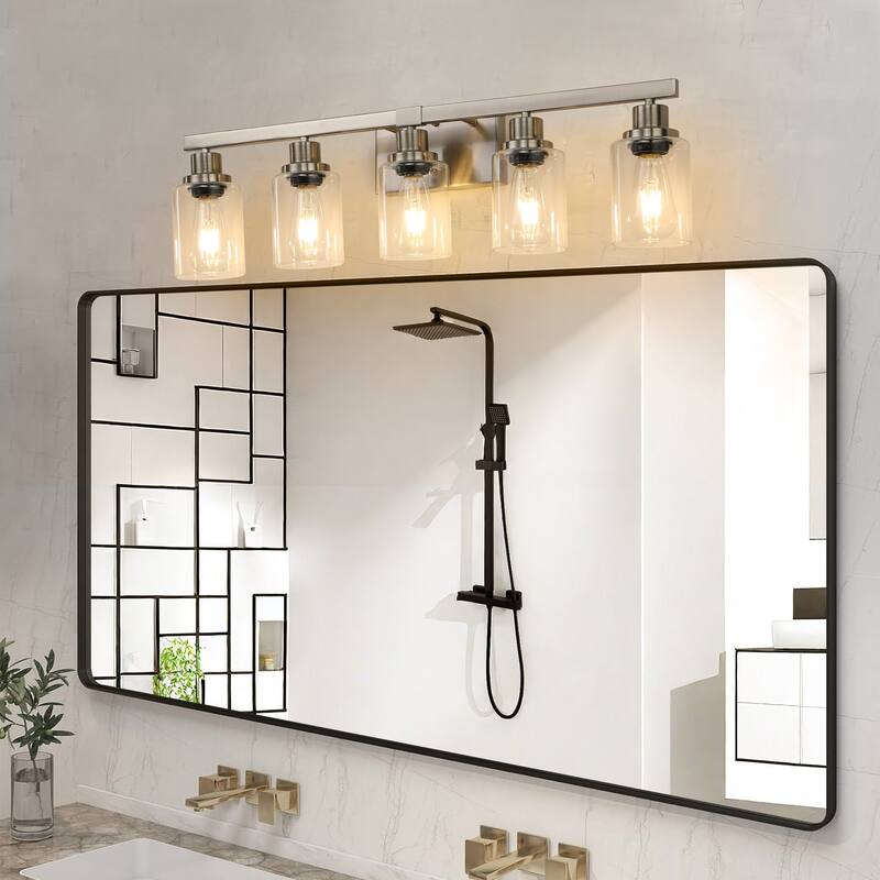 31" 5-Light Vanity Light with Clear Glass Shades, Modern Iron Metal Bathroom Wall Fixture for Mirror(No Bulbs)