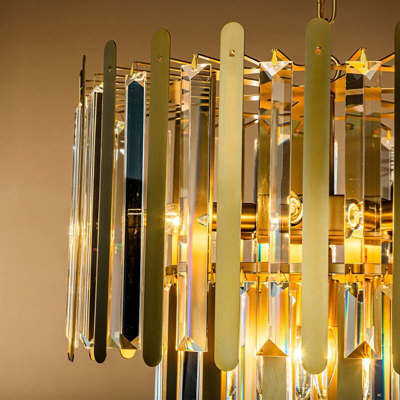 9/10-Light Luxury Stainless Steel Chandelier with Crystal Accents