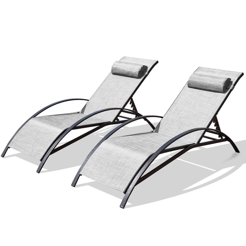 EROMMY 2-Pcs Outdoor Recliner Lounge Chair, Adjustable Patio Chair, Grey - 59.8'' * 22.8''