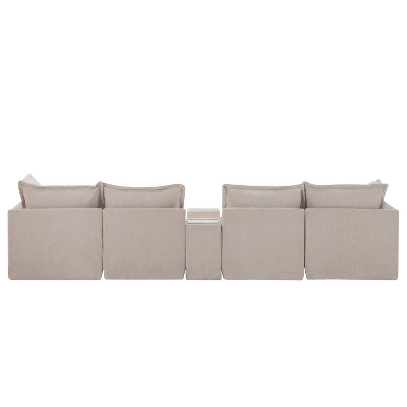 131" Chenille U-Shaped Modular Sectional Sofa with Console