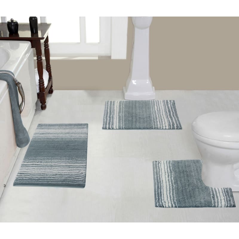 Gradiation Rug Collection 100% Cotton Non-Slip Bath Rug Set, 3 Piece Machine Washable- Bathroom Rug, Bath Rug, U Shaped Contour