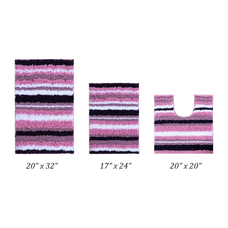 Better Trends Bath Rug 100% Polyester Super Absorbent Anti-Skid TPR Backing Bathroom Rug For Shower,Sink Mats Griffie Collection - 3 Piece Set (17" x 24" | 20" x 20" | 20" x 32") - Purple