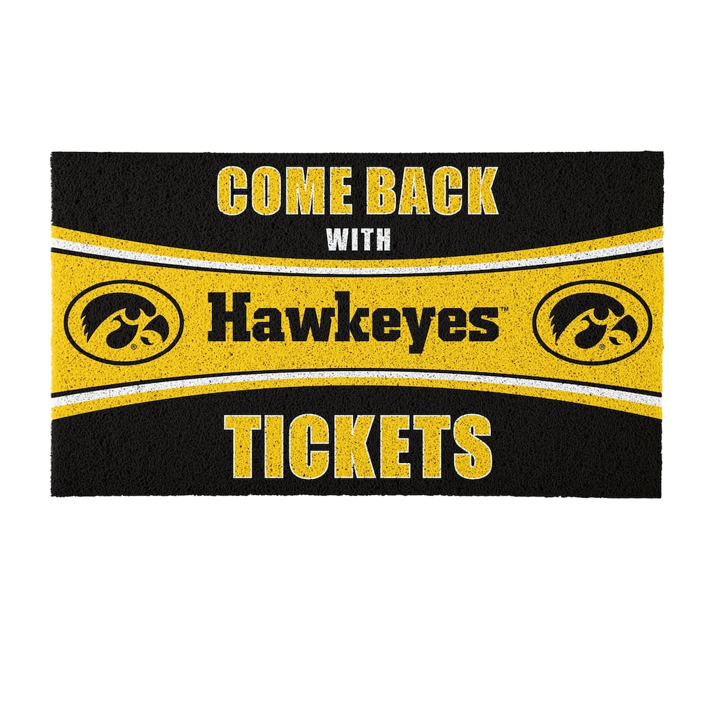 University of Iowa 28 in. x 16 in. PVC "Come Back With Tickets" Trapper Door Mat