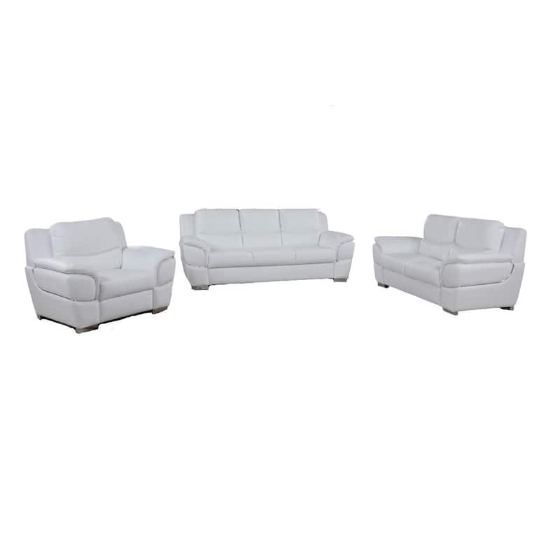 HomeRoots Three Piece Indoor White Genuine Leather Six Person Seating Set