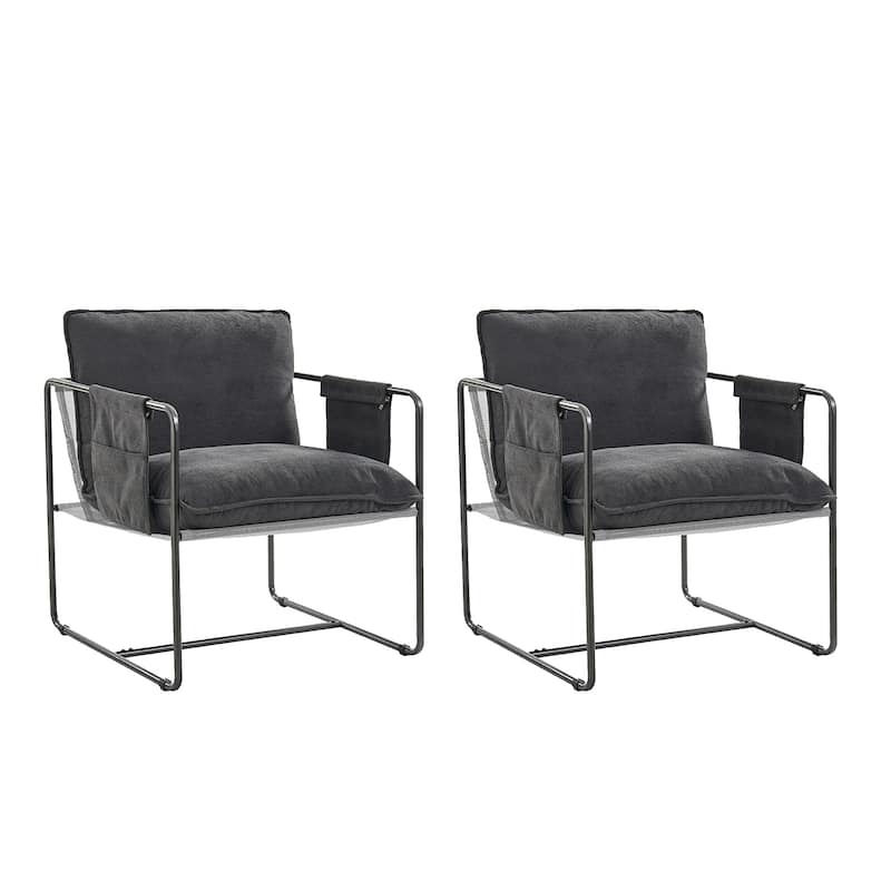 Rebeca Modern Metal Frame Arm Chair with Storage Pockets Set of 2 by HULALA HOME
