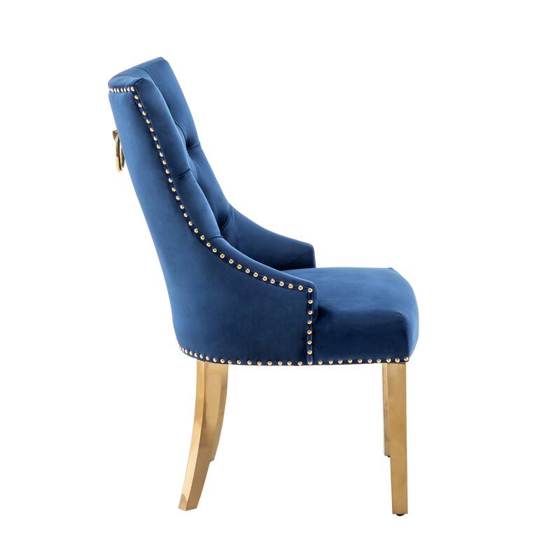 Porthos Home Drew Tufted Velvet Dining Chairs with Gold Chrome Legs, Set of 2