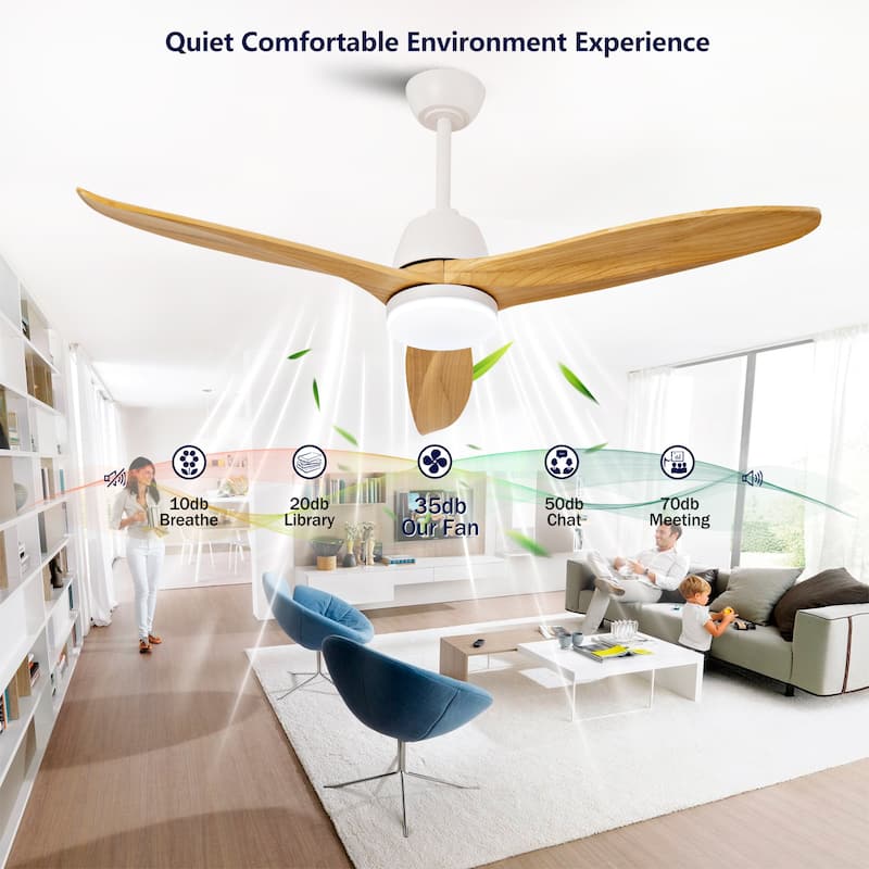 Hot sales 52 Inch Black Ceiling Fan With 3 Color Dimmable 5 Solide Wood Blades Remote Control Reversible DC Motor With Led Light