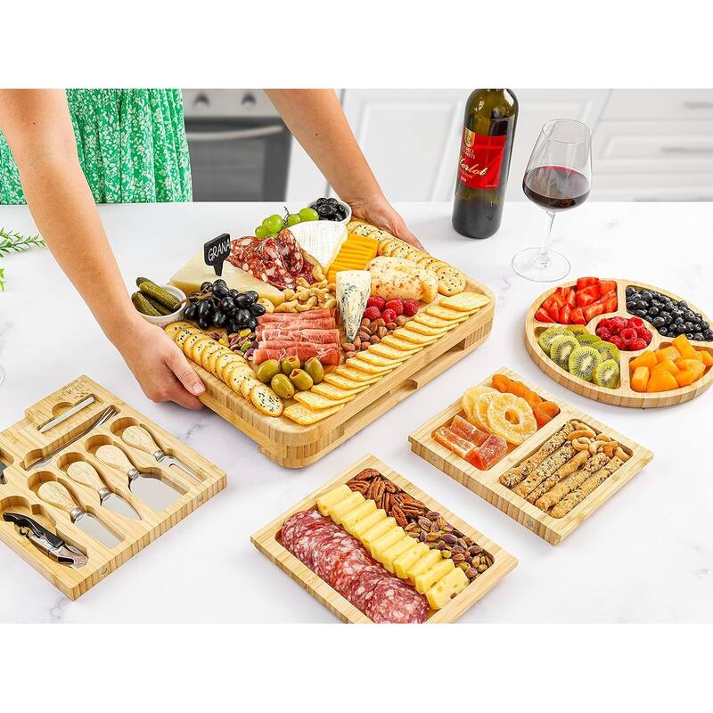 Zulay Kitchen Premium Bamboo Cheese Board Set (Deluxe Set)