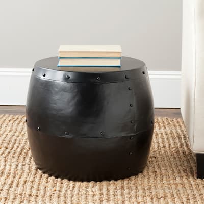 SAFAVIEH Cerium Black Iron Drum Stool - 17" x 17" x 14.5"
