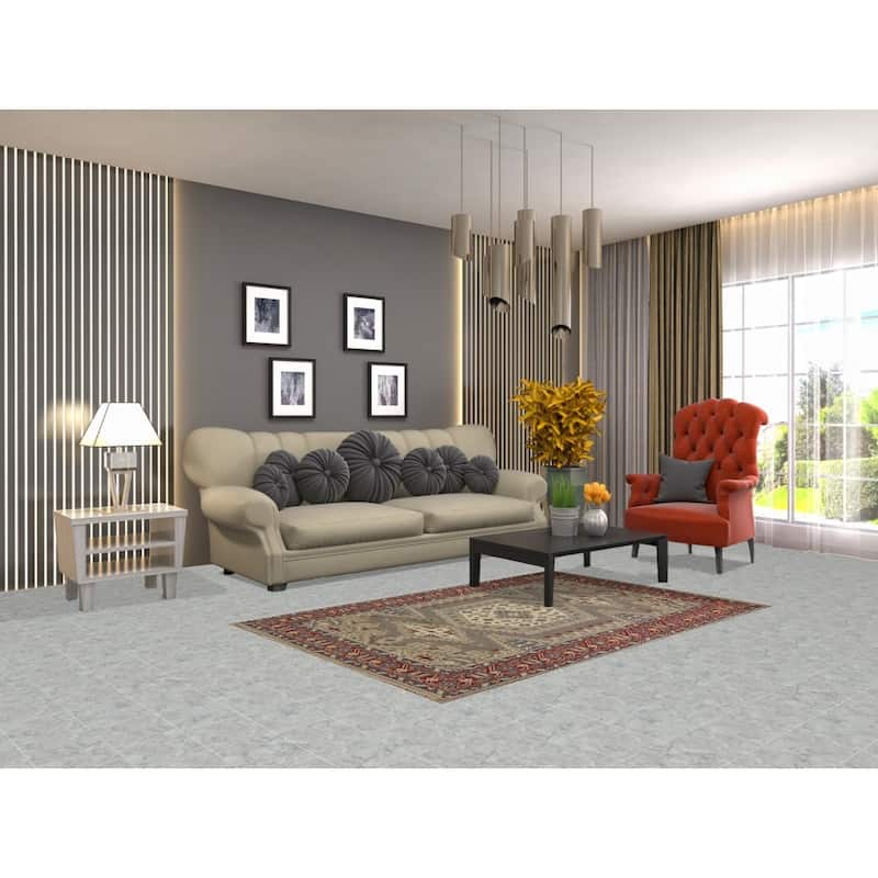 Hand Knotted Oriental 100% Wool Carpet Traditional Geometric Greys & Charcoal Heriz (serapi) Area Rug - 6' 0'' X 3' 11''