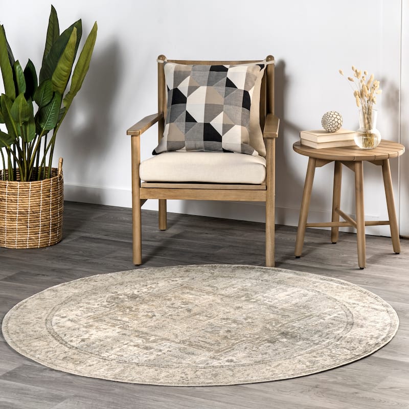 Nuloom Camila Faded Medallion Fringe Area Rug - 5' Round - Silver - Runner