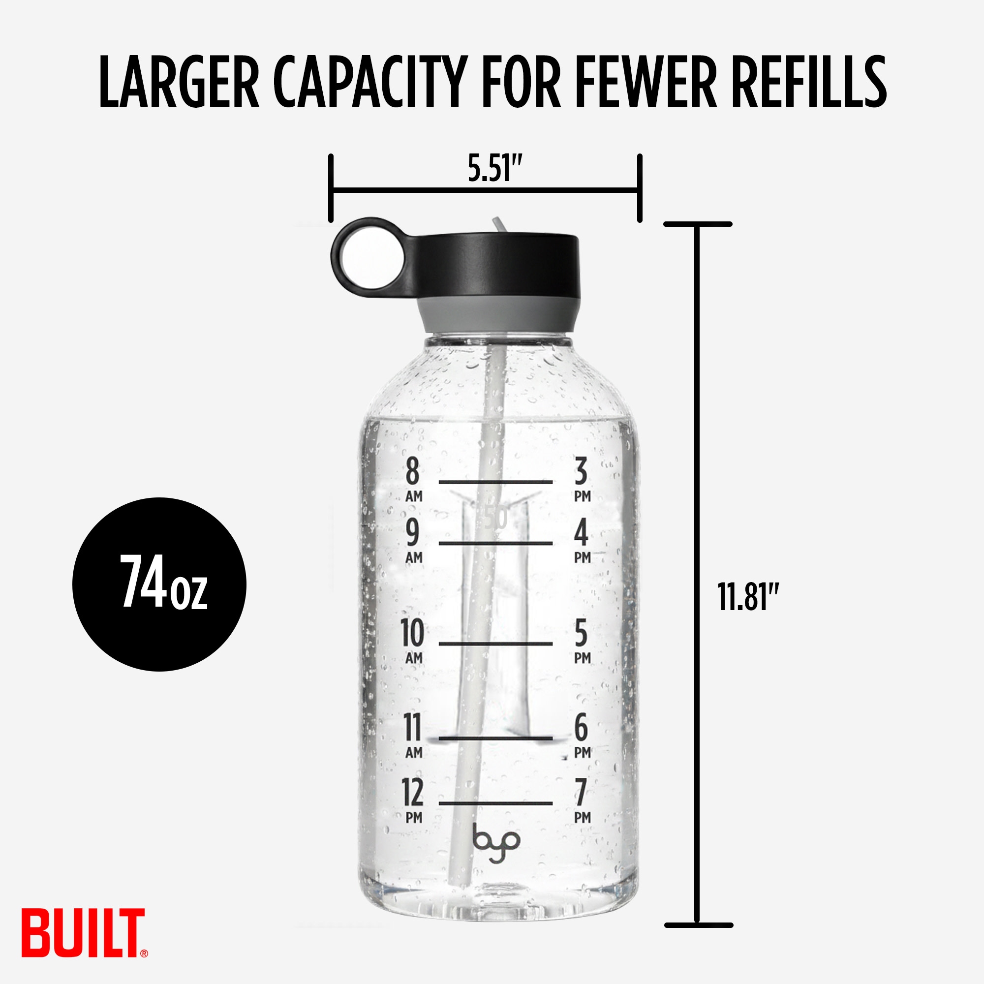 Byo 74 Oz Tritan Motivational Bottle - Black