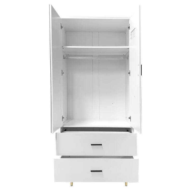 HomeRoots 71" White Mirrored Two Door Two Drawer Combo Dresser