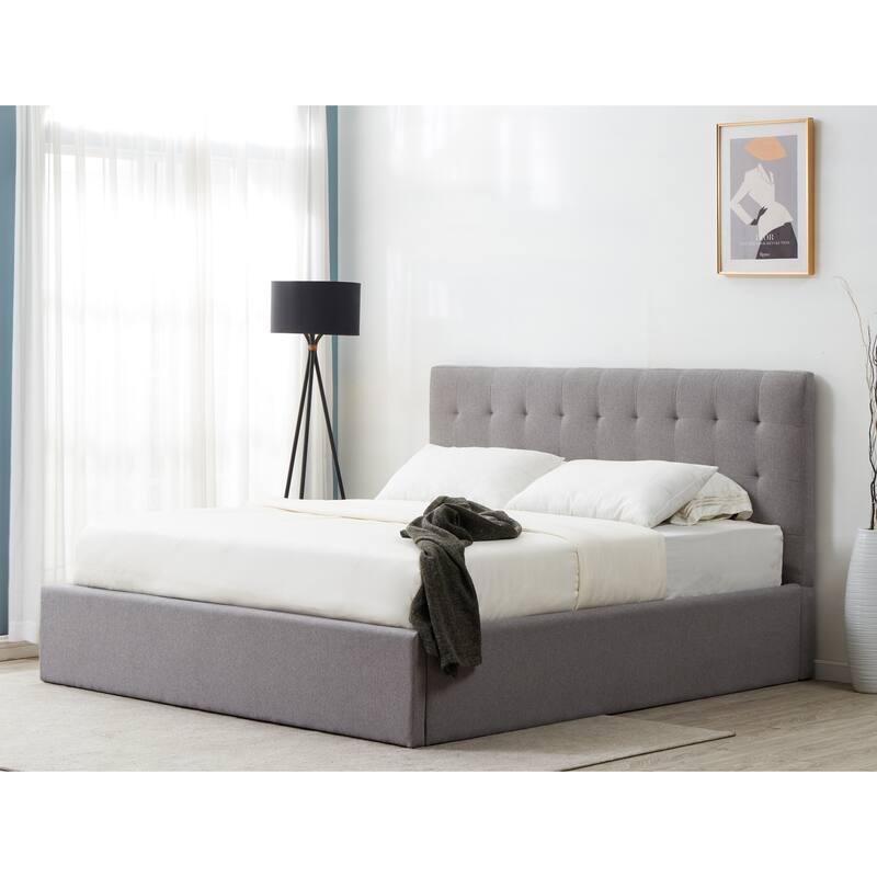 SAFAVIEH Couture Meliha Low Profile Tufted Platform Bed - Light Grey - Queen