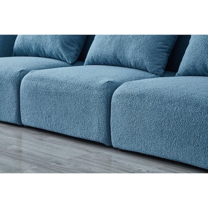 Teddy Fabric Three-Seat Lazy Sofa for Living Room