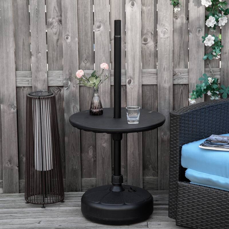 Outsunny 20" Umbrella Table Tray Portable Round Table Top for Beach, Patio, Garden, Swimming Pool, Deck, Black