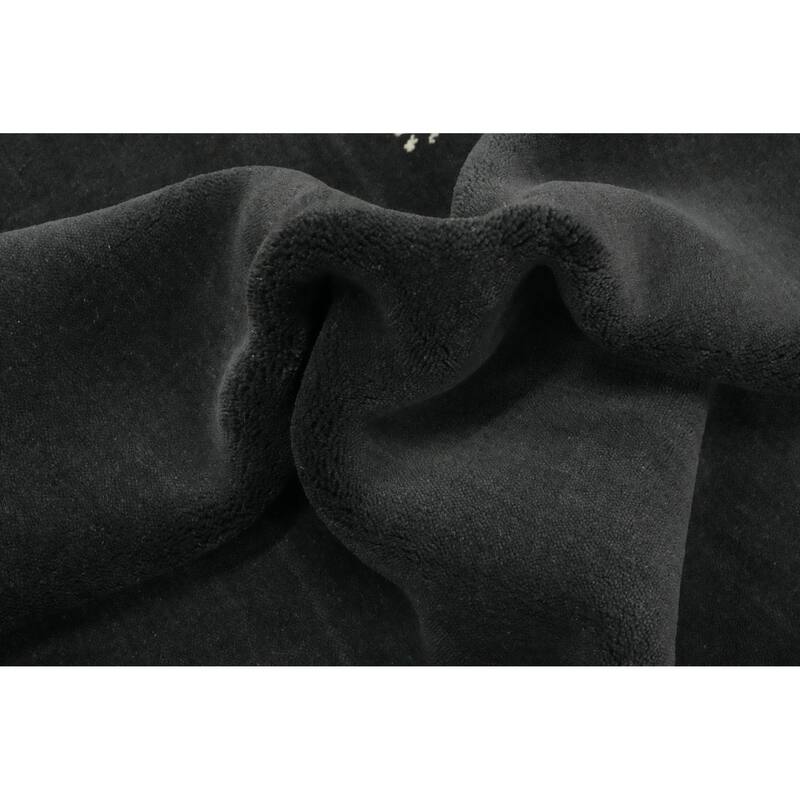 Tribal Gabbeh Oriental Round Rug, Hand-Knotted Black Wool Carpet - 4' 10'' X 4' 10''