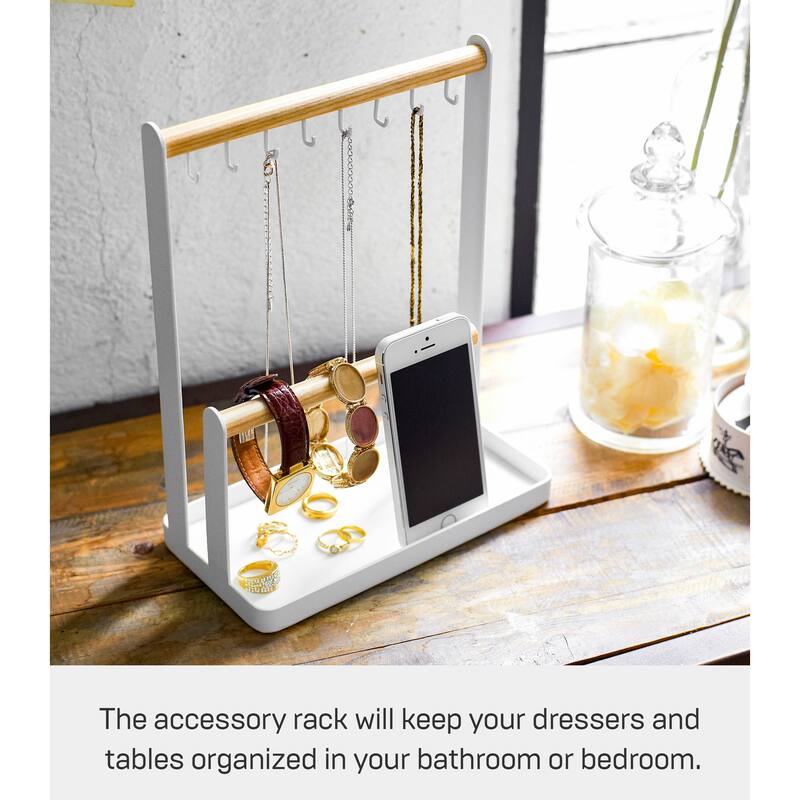Yamazaki Home Jewelry and Accessory Display, Steel and Wood - L 4.13 x W 7.87 x H 11.22 inches