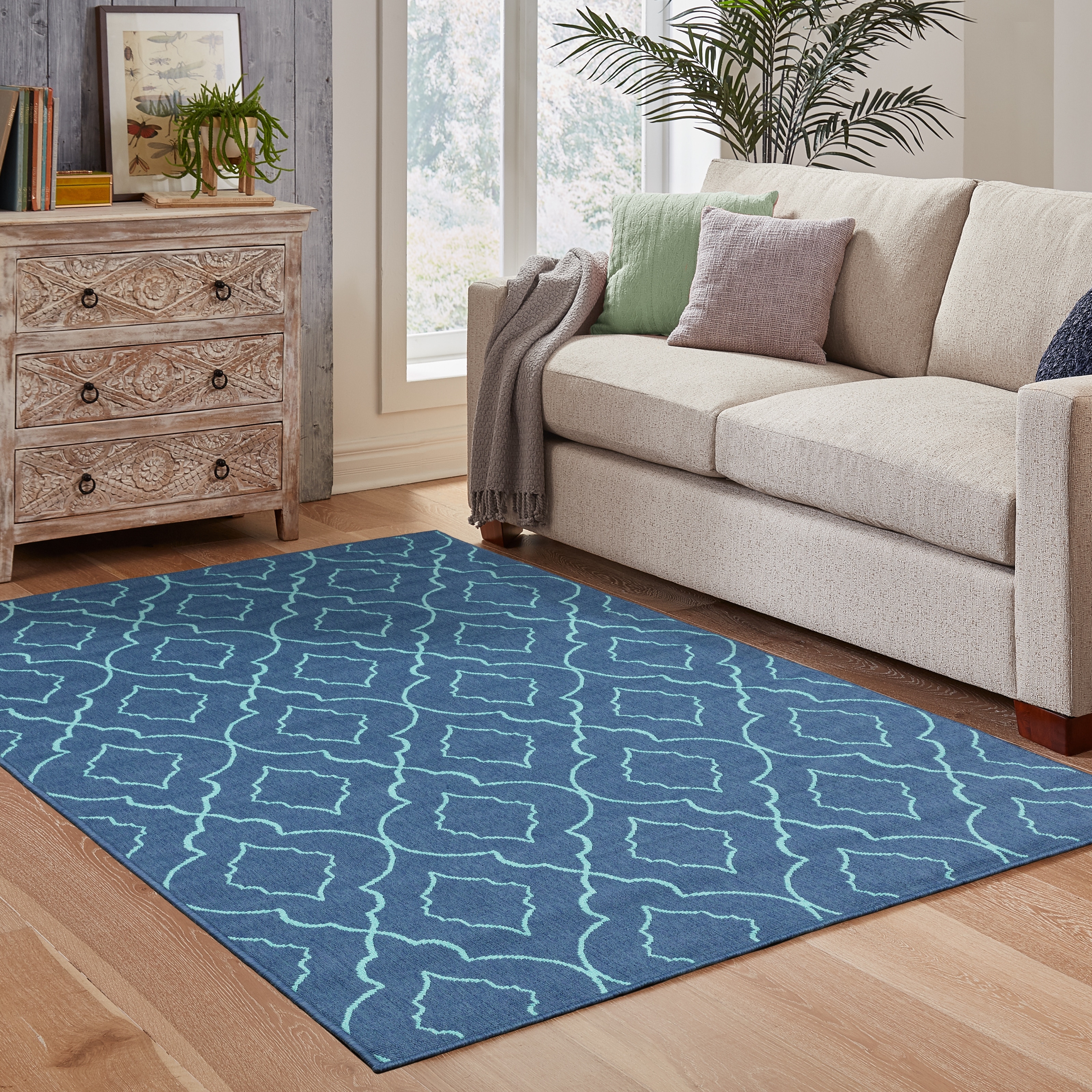 Style Haven Martinique Navy/Blue Lattice Trellis Indoor Outdoor Rug-