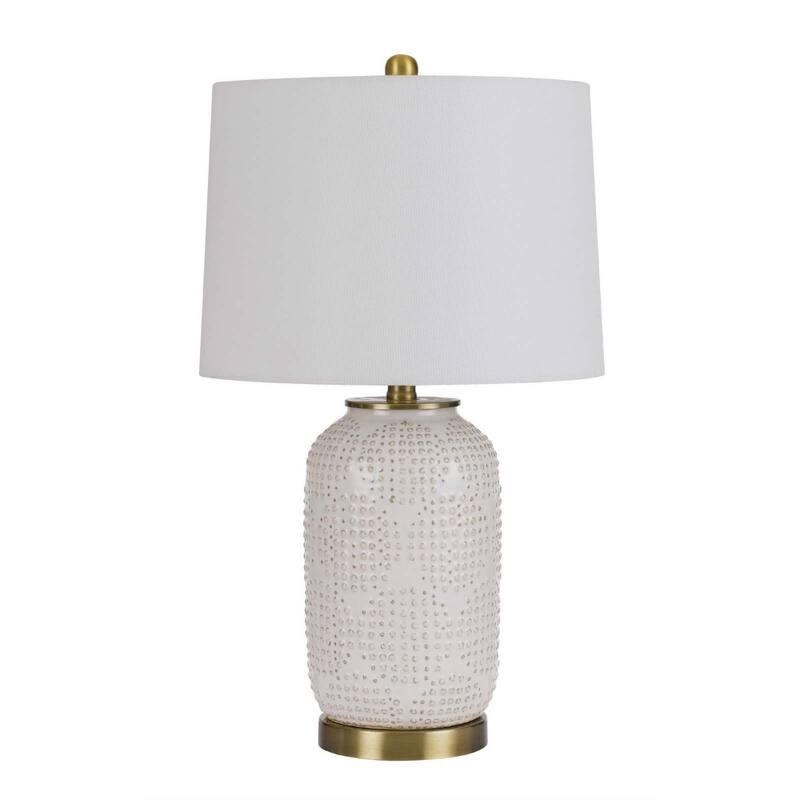 24 Inch Ivory Metal Table Lamp with White Fabric Drum Shade - 13" x 13" x 24" - Ivory-White