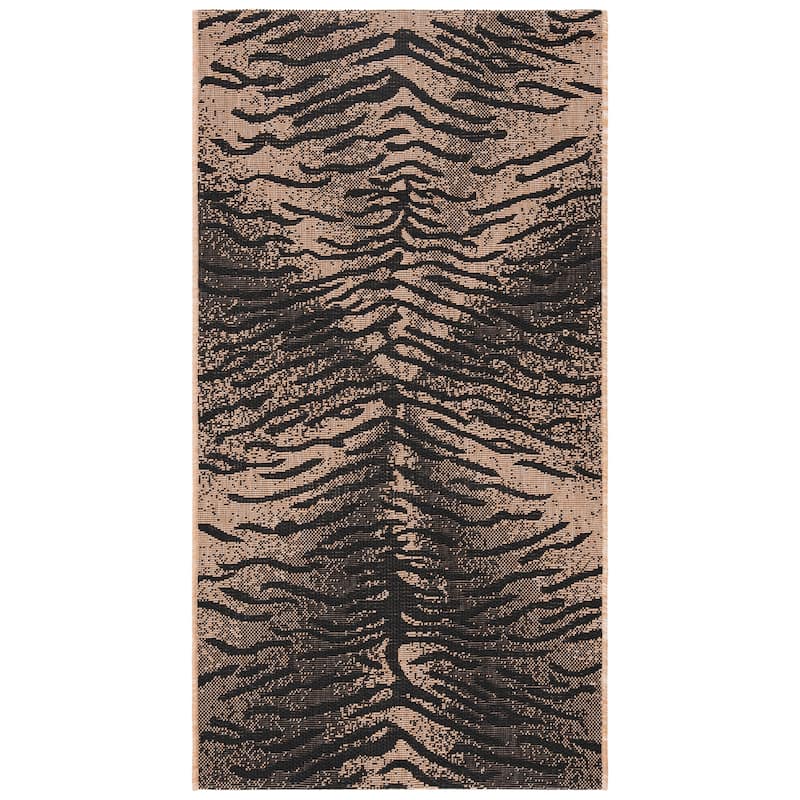 SAFAVIEH Courtyard Munawar Indoor/ Outdoor Waterproof Patio Backyard Rug - 4' x 5'7" - Black/Natural