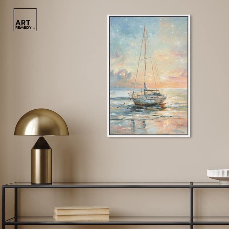 Art Remedy Boat On The Shore Framed Sailing 1 Piece Canvas Wall Art
