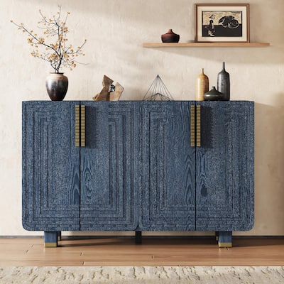 54" Retro Buffet Cabinet with Storage, 4-Door Vintage Fluted Sideboard Cabinet