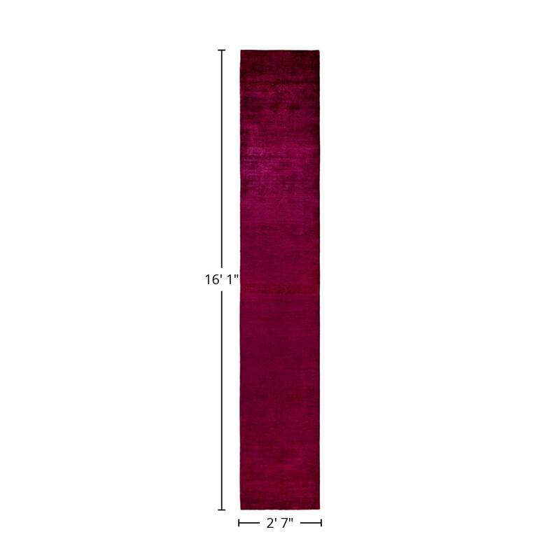 Overton Hand Knotted Wool Vintage Inspired Modern Contemporary Overdyed Pink Runner Rug - 2' 7" x 16' 1"