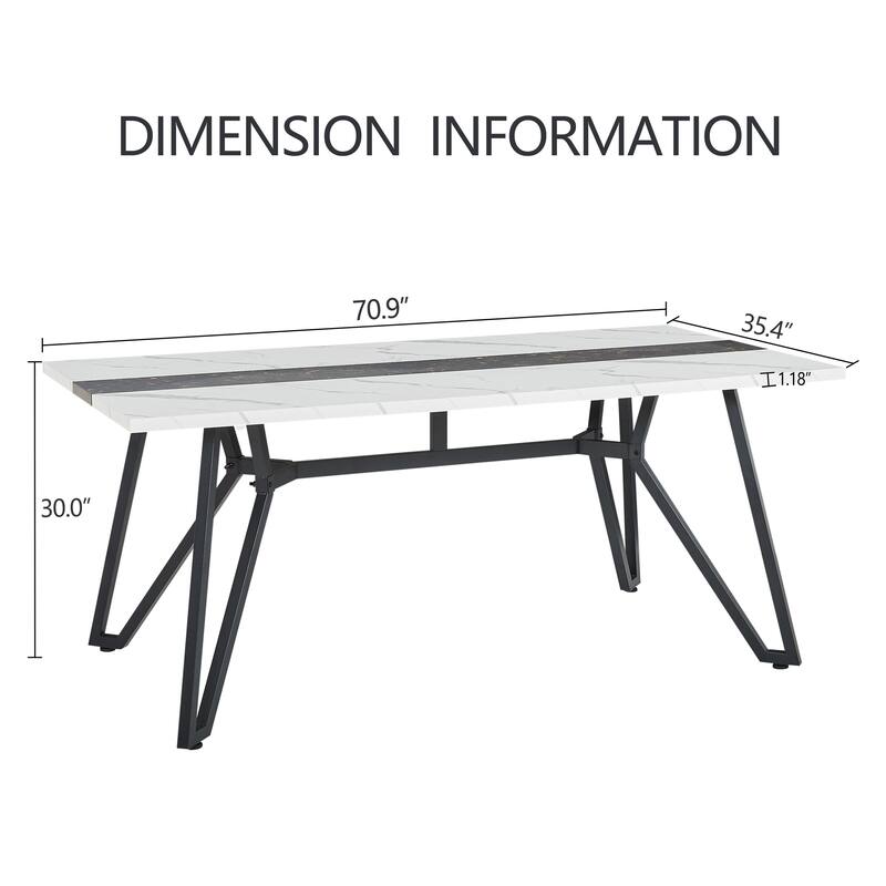 70.9" Large Dining Table for 6-8, Modern Farmhouse Kitchen Table with Spacious Tabletop & V-Shaped Steel Base, Adjustable Legs