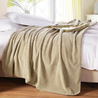 Soft Faux Fur Fleece Reversible Blanket Throw Khaki