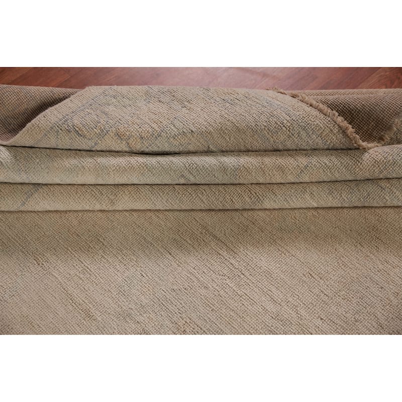 Hand Knotted Oriental 100% Wool Carpet Transitional All-Over Beige & Ivories Oushak Area Rug - 16' 6'' X 12' 10''