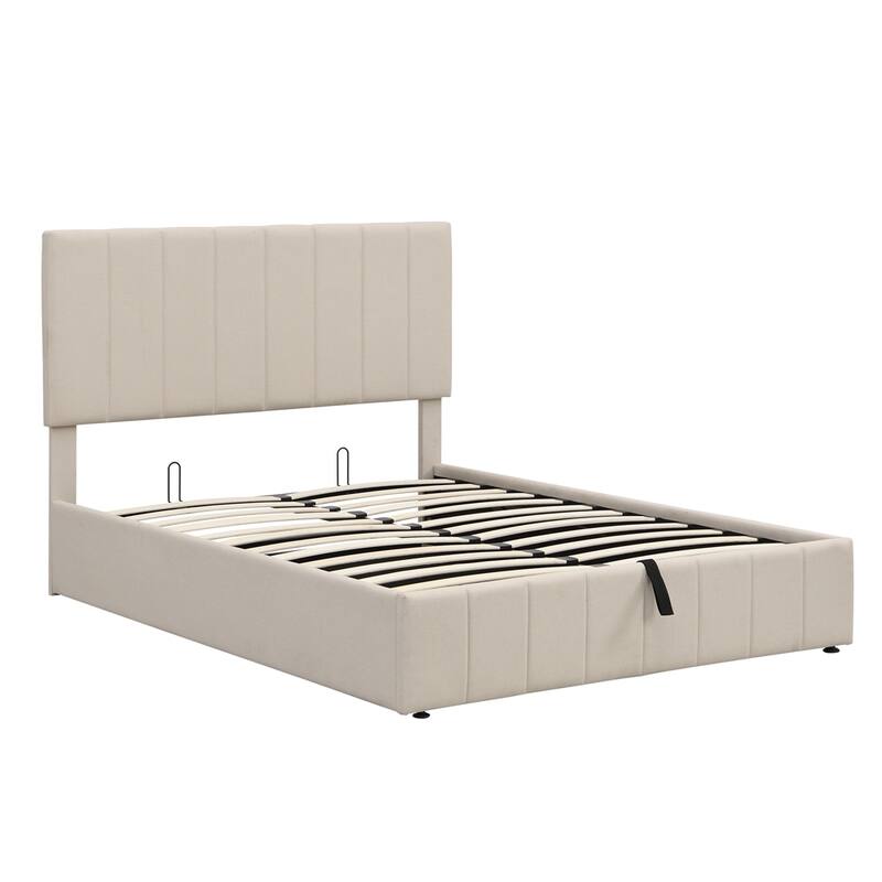 Upholstered Platform bed with a Hydraulic Storage System -