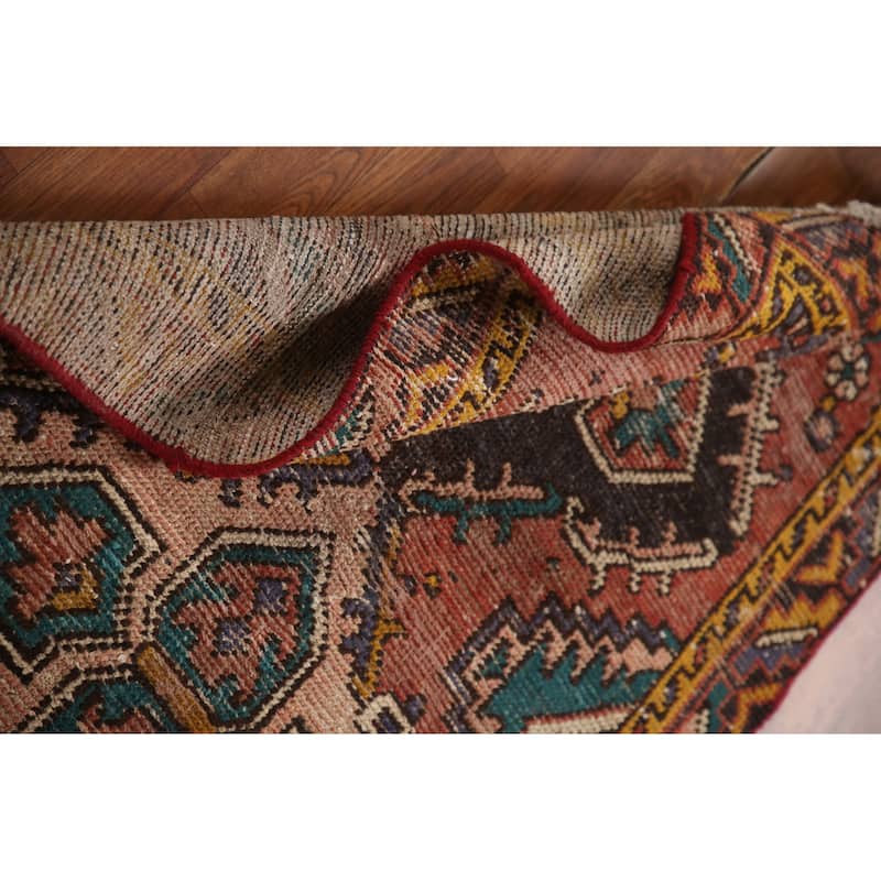 Vegetable Dye Hamedan Persian Vintage Runner Rug Geometric Wool Carpet - 2'11"x 10'1"