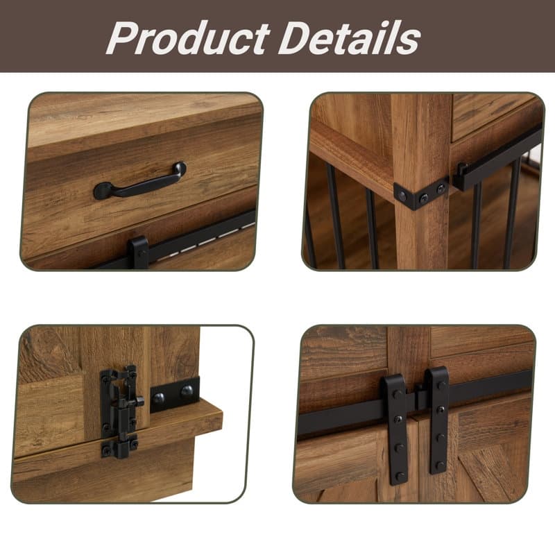 Wood Dog Crate Furniture With Barn Door And 1 Drawer