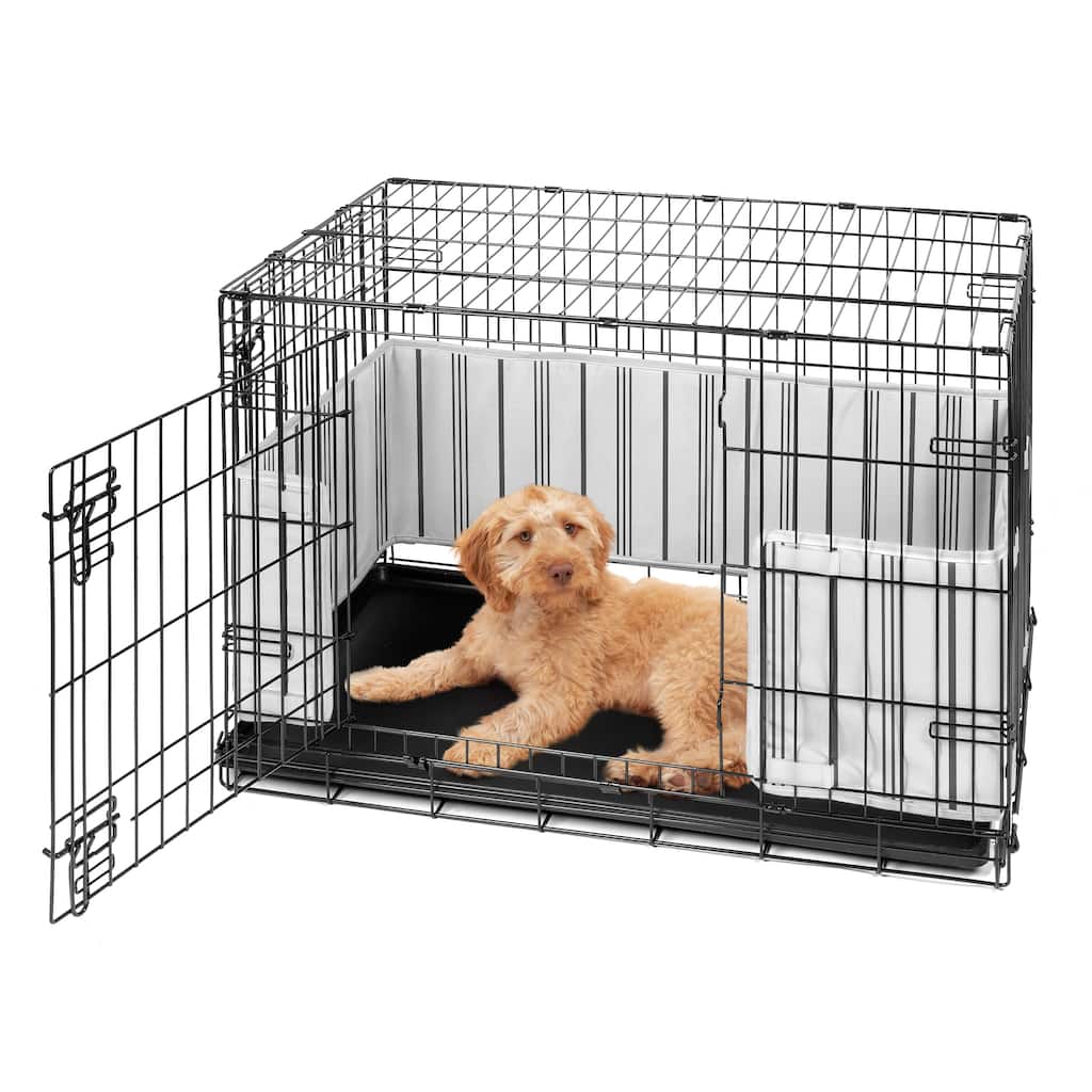 Sweet Jojo Designs Grey & White Striped Boy, Girl, Unisex/Gender Neutral Medium Dog Crate Bumper 36in. - Modern Classic Stripes