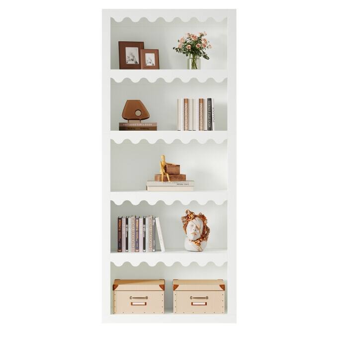5-Tier White Bookcase, Wooden Tall Bookshelf for Living Room